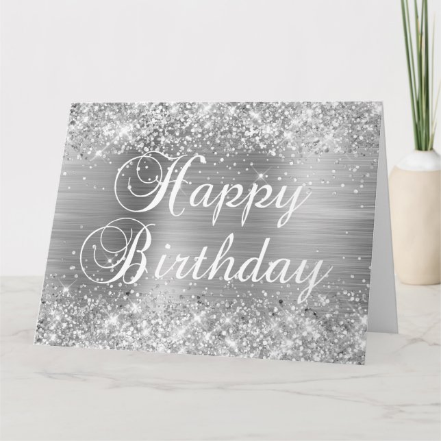Glittery Silver Foil Happy Birthday Card (Front)