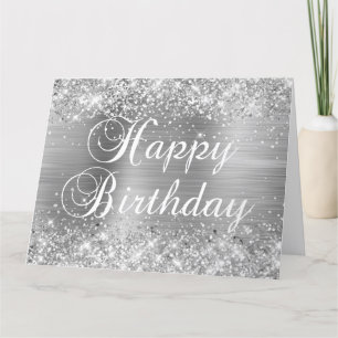 Glittery Silver Foil Happy Birthday Card