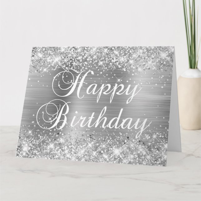 Glittery Silver Foil Happy Birthday from Group Card (Front)