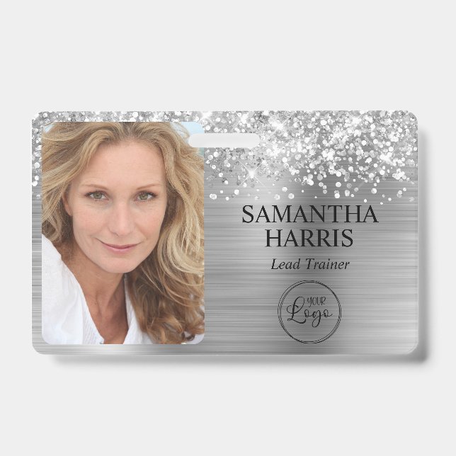Glittery Silver Foil Logo and Photo ID Badge (Front)