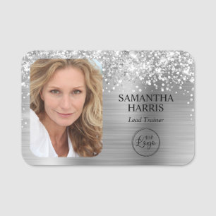 Glittery Silver Foil Logo and Photo Name Tag