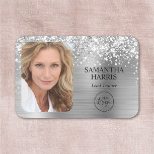 Glittery Silver Foil Logo and Photo Name Tag