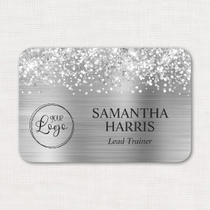 Glittery Silver Foil Logo Name Tag