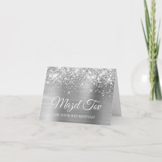 Glittery Silver Foil Mazel Tov on your Bat Mitzvah Card