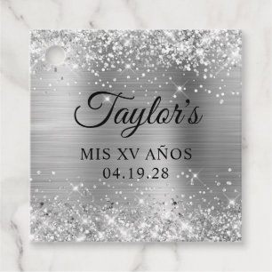 Glittery Silver Foil Mis XV Anos Favour Tags