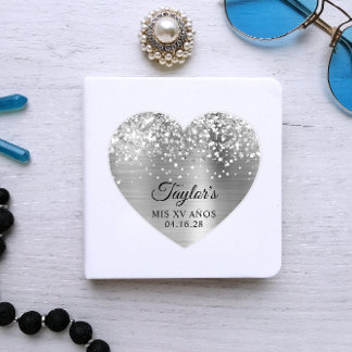 Glittery Silver Foil Mis XV Años Heart Shape