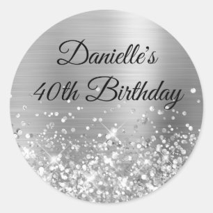 Glittery Silver Foil Modern 40th Birthday Classic Round Sticker