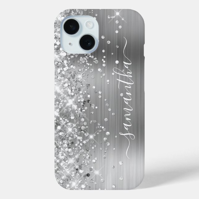 Glittery Silver Foil Modern Girly Signature Case-Mate iPhone Case (Back)
