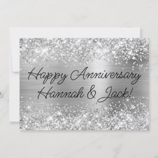 Glittery Silver Foil Modern Happy Anniversary Card