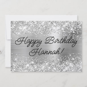 Glittery Silver Foil Modern Happy Birthday Card