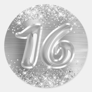 Glittery Silver Foil Number 16 Birthday Classic Round Sticker