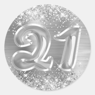 Glittery Silver Foil Number 21 Birthday Classic Round Sticker