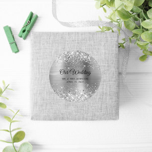 Glittery Silver Foil Our Wedding Classic Round Sticker
