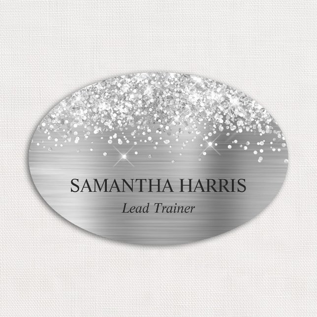 Glittery Silver Foil Rectangle Logo Name Tag (Glittery Silver Foil Rectangle Logo Name Tag)