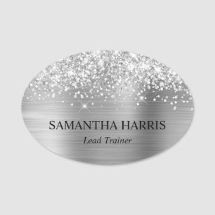 Glittery Silver Foil Rectangle Logo Name Tag