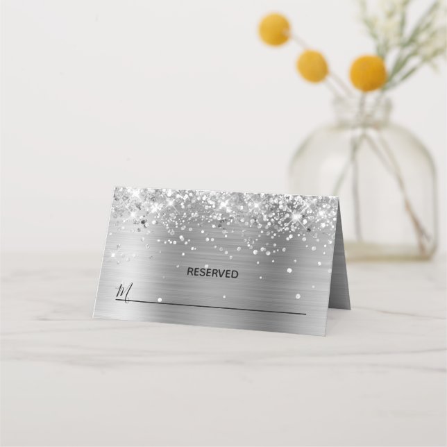 Glittery Silver Foil Reserved Place Card (Front)