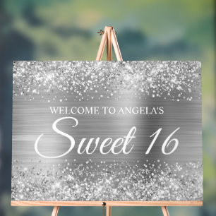 Glittery Silver Foil Sweet 16 Acrylic Sign