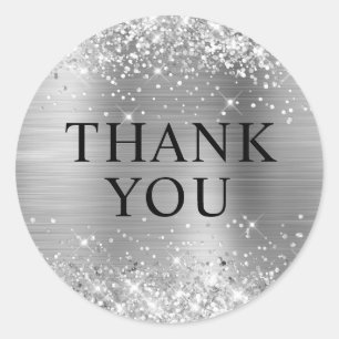 Glittery Silver Foil Thank You Classic Round Sticker