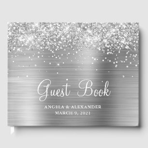 Glittery Silver Foil Wedding Guest Book