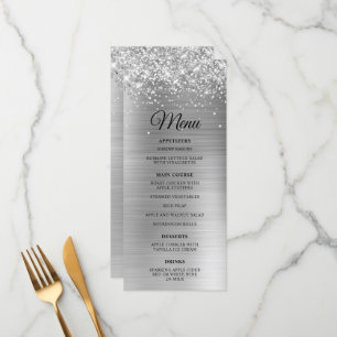 Glittery Silver Foil Wedding Reception Menu