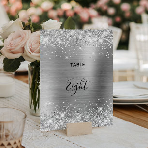 Glittery Silver Foil Wedding Table Number