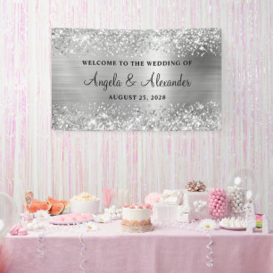 Glittery Silver Foil Wedding Welcome Banner