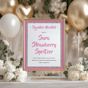 Glittery Silver Frame Signature Mocktail Pink Poster