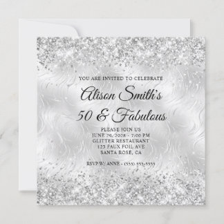 Glittery Silver Frosted Glass 50 & Fabulous Invitation