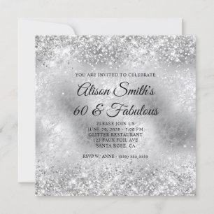 Glittery Silver Frosted Glass 60 & Fabulous Invitation