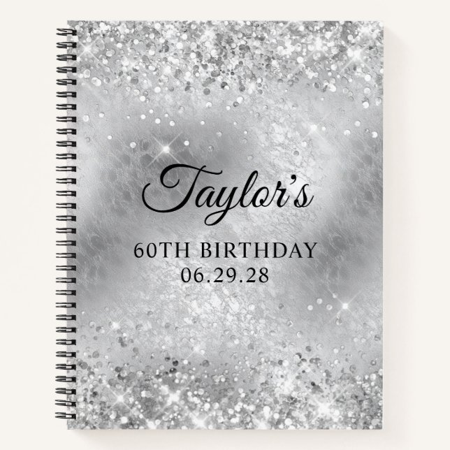 Glittery Silver Frosted Glass 60th Birthday Guest Notebook (Front)