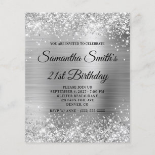 Glittery Silver Glam 21st Birthday Invite Flyer