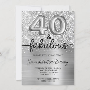 Glittery Silver Glam 40 and Fabulous Invitation