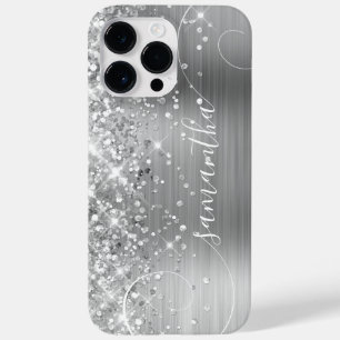 Glittery Silver Glam Curly Signature Case-Mate iPhone 14 Pro Max Case