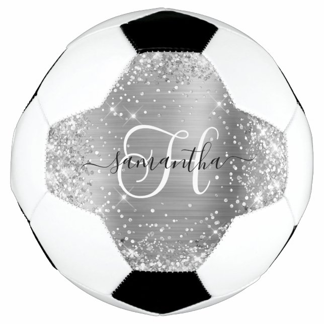 Glittery Silver Glam Monogram Football (Front)