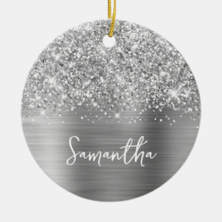 Glittery Silver Glam Name Ceramic Tree Decoration