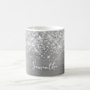 Glittery Silver Glam Name Coffee Mug