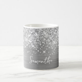 Glittery Silver Glam Name Coffee Mug