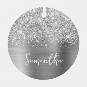 Glittery Silver Glam Name Metal Tree Decoration