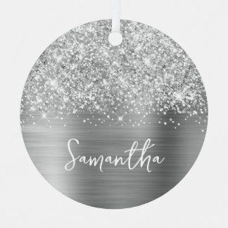 Glittery Silver Glam Name Metal Tree Decoration