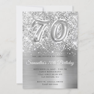 Glittery Silver Glam Number 70th Birthday Invitation