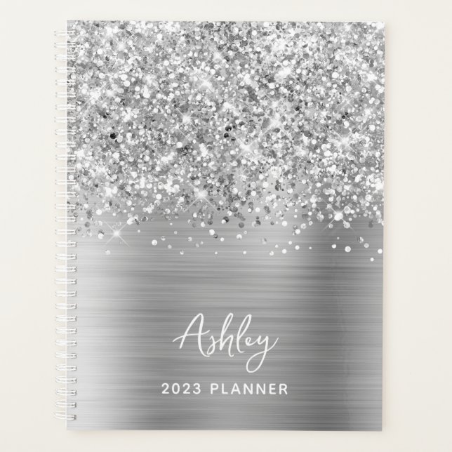 Glittery Silver Glam Personalised 2023 Planner (Front)