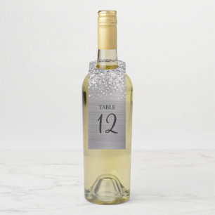 Glittery Silver Glam Table Number Bottle Tag