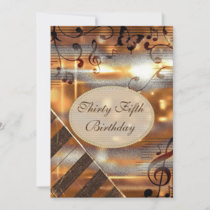 Glittery Silver & Gold Music Notes 35th Birthday Invitation