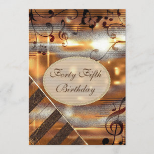 Glittery Silver & Gold Music Notes 45th Birthday Invitation