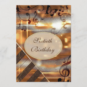 Glittery Silver & Gold Music Notes 60th Birthday Invitation
