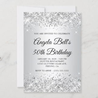 Glittery Silver Gradient 50th Birthday Invitation