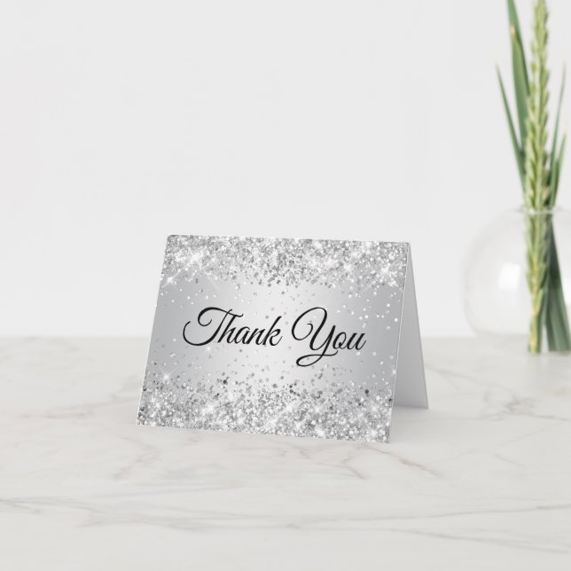 Glittery Silver Gradient Thank You Card (Front)