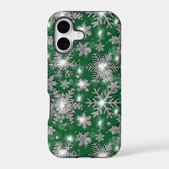Glittery silver green festive snowflake pattern   (Back)