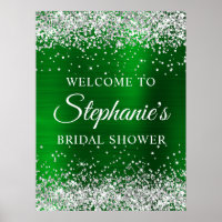 Glittery Silver Green Foil Bridal Shower Welcome