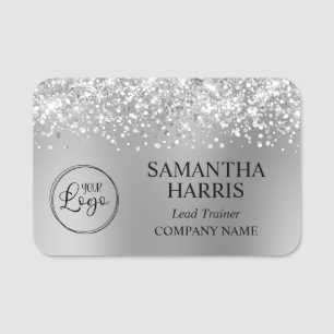 Glittery Silver Grey Blur Logo Company Name Tag